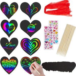 Valentines Hearts Rainbow Scratch Paper 42 Pieces Craft New